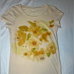 Vintage J crew yellow Y2K top with yellow and green flower details